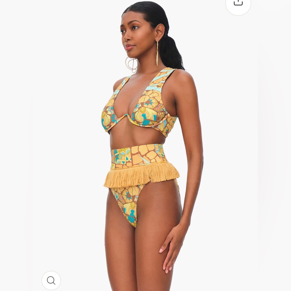 Andrea Iyamah Lasa Ilia Yellow Bikini Fringe Print XXL Top L Bottoms